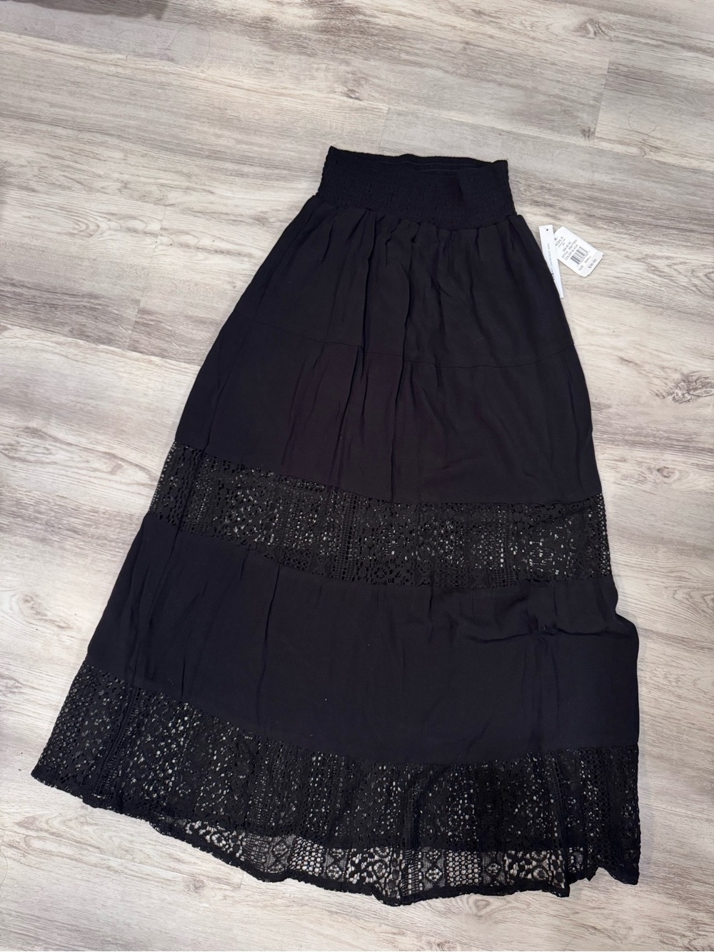 Joe Benbasset Black Tiered Maxi Skirt with Lace Panels